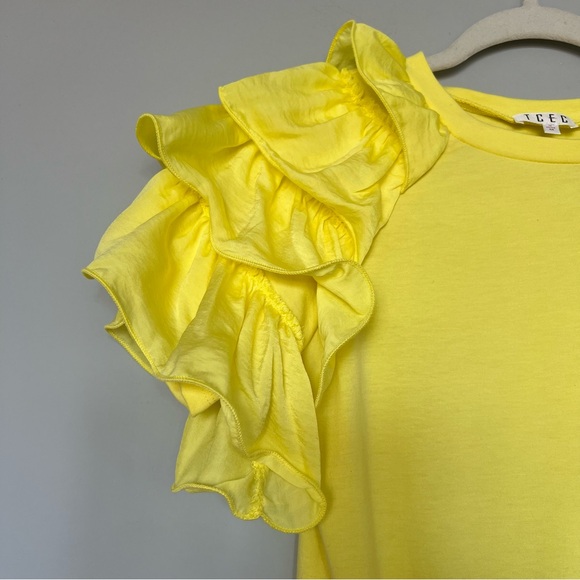 TCEC Solid Puff Sleeve Ruffle Trim Bodysuit | Yellow | Size: M | Women - Picture 3 of 9